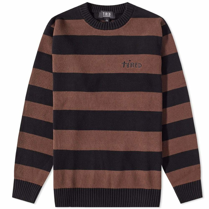 Photo: Tired Skateboards Men's Jolt Striped Crew Knit in Brown