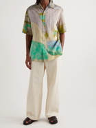 Lemaire - Camp-Collar Printed Crinkled Cotton-Blend Poplin Shirt - Green