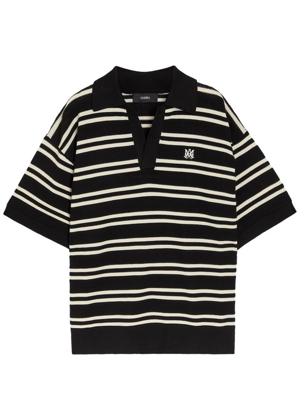 Photo: Amiri Striped Logo-embroidered Knit Polo Shirt Black