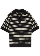 Amiri Striped Logo-embroidered Knit Polo Shirt Black