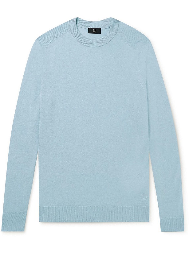 Photo: Dunhill - Logo-Embroidered Cashmere Sweater - Blue
