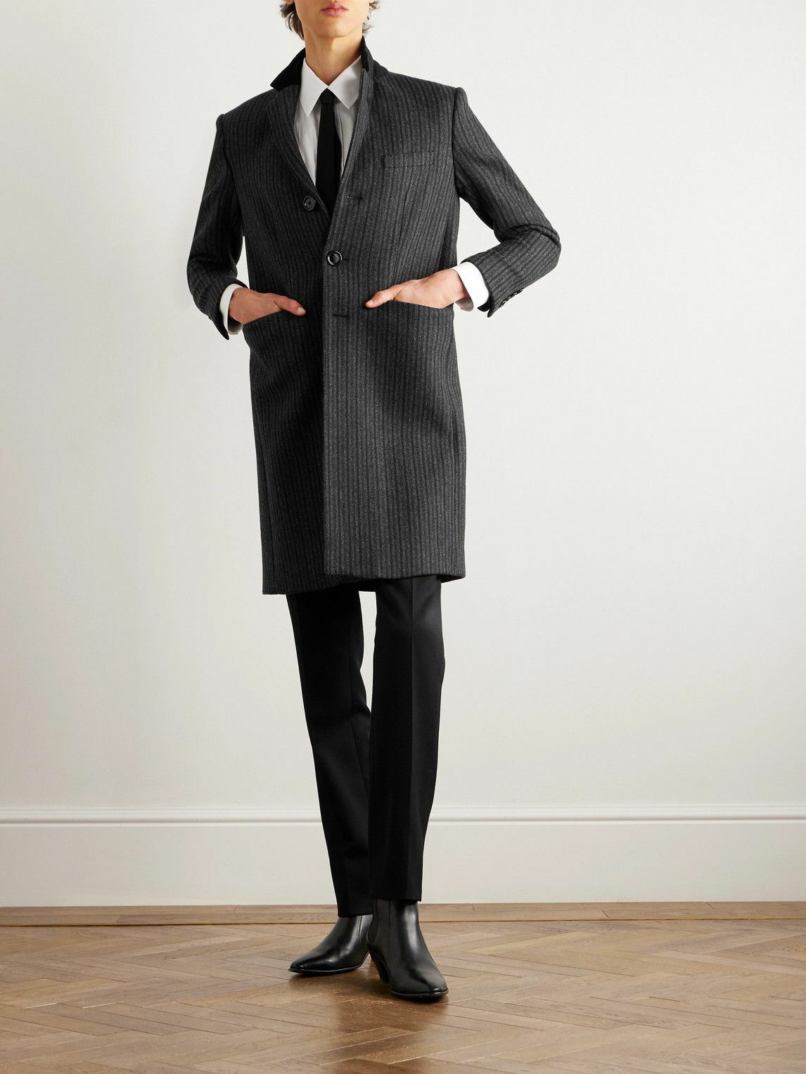 CELINE - Chesterfield Striped Wool Coat - Gray