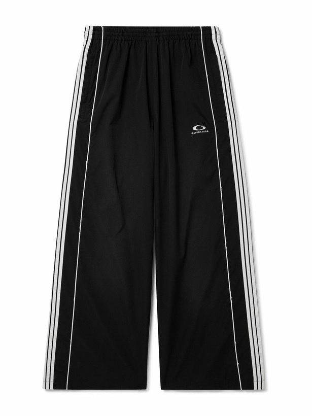 Photo: Balenciaga - Straight-Leg Logo-Embroidered Striped Recycled-Shell Track Pants - Black