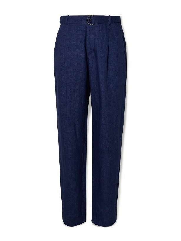 Photo: Oliver Spencer - Tapered Belted Linen Trousers - Blue