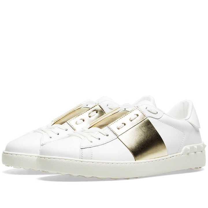 Photo: Valentino Open Low Top Sneaker White & Gold