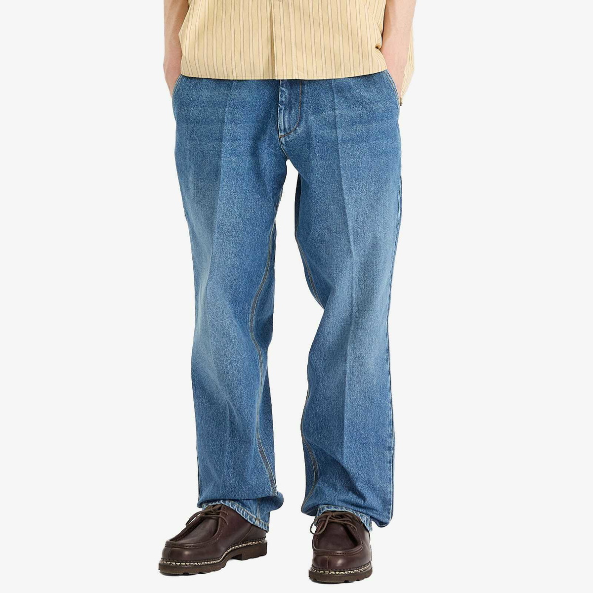 Foret Men's Clay Creased Denim Trousers in Vintage Blue