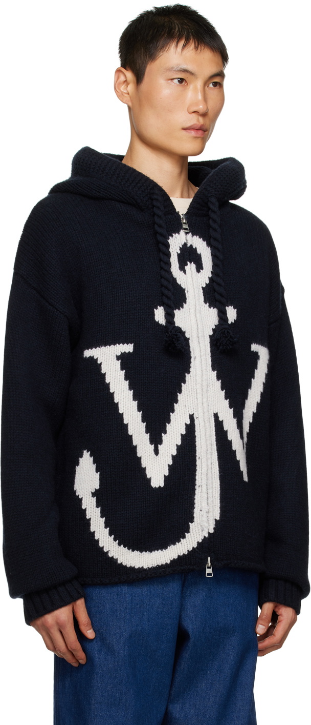 JW Anderson intarsia-logo long-sleeve hoodie - Black