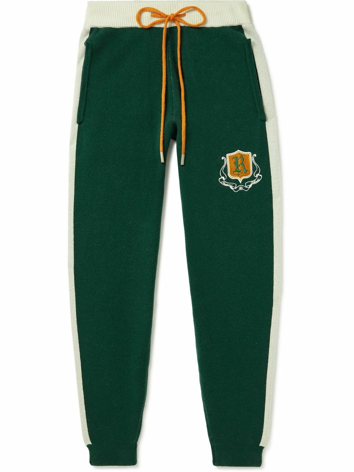 Photo: Rhude - Wine Club Logo-Embroidered Virgin Wool and Cashmere-Blend Track Pants - Green