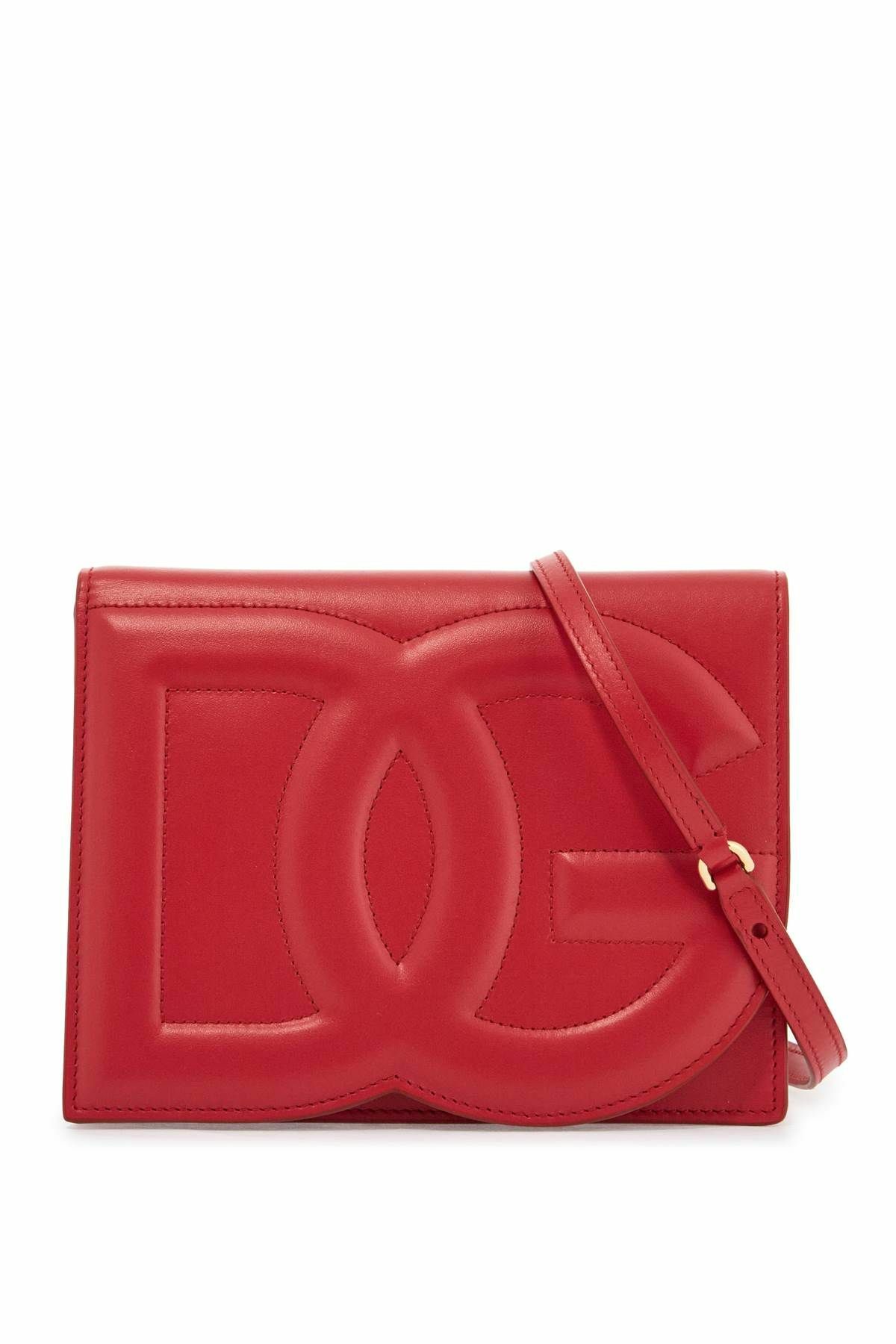 Dolce & Gabbana Red Calfskin Leather Round Hand Mirror Holder