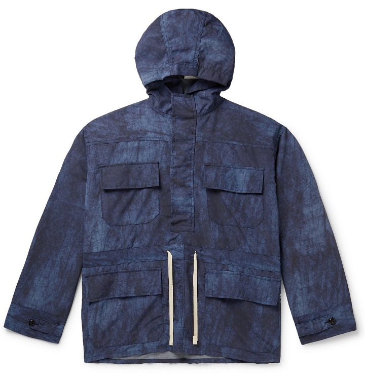 Photo: The Workers Club - Printed Half-Zip Hooded Ripstop Jacket - Blue