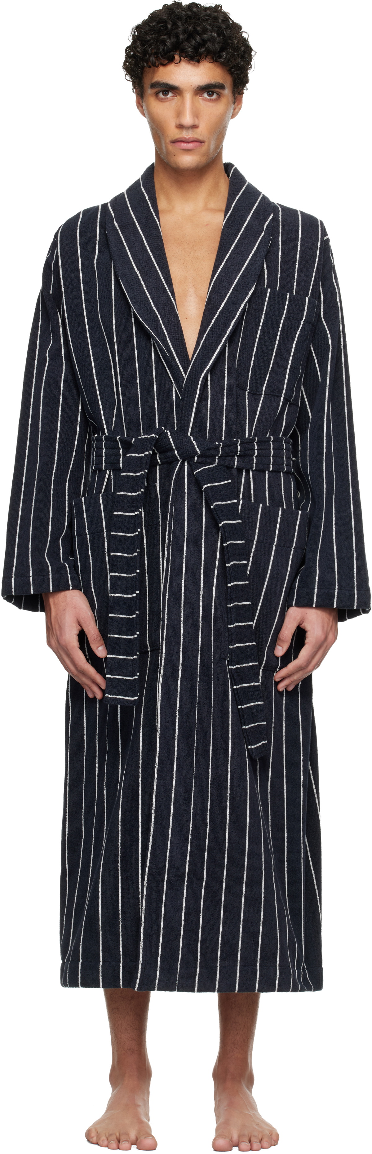 Tekla Navy & White Terry Classic Bathrobe