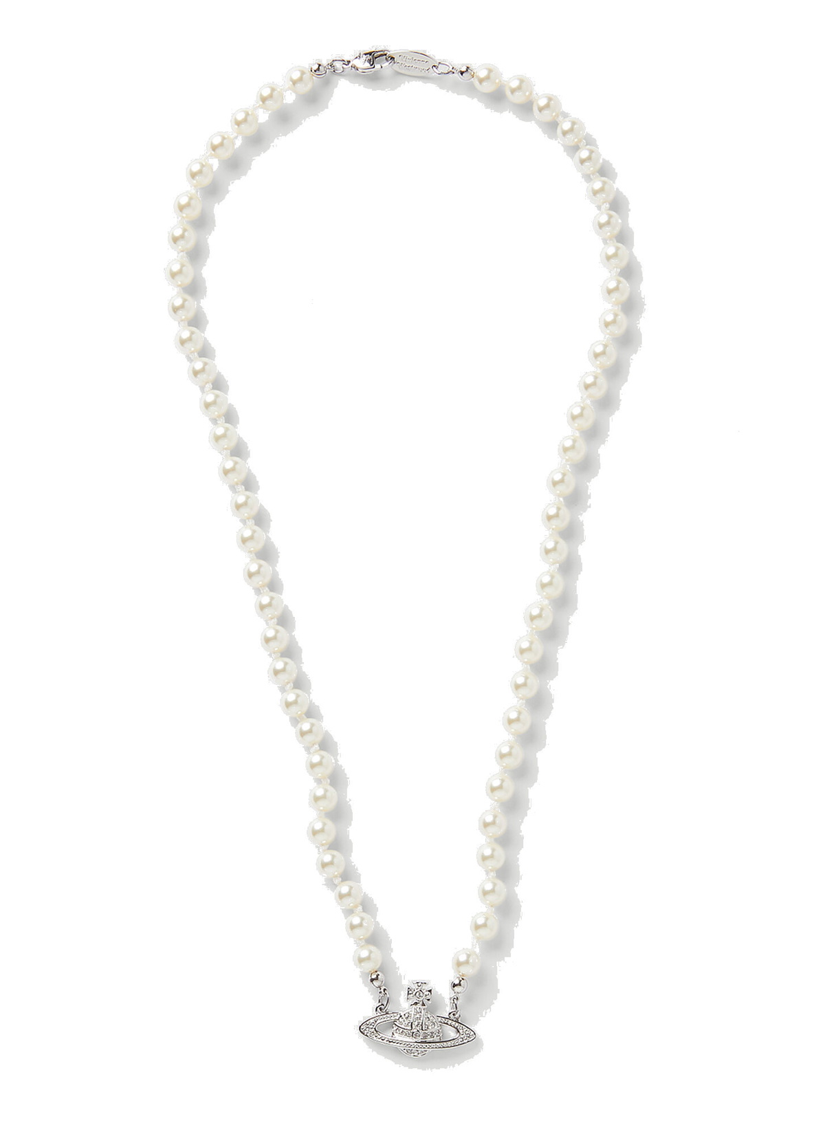 Mini Bas Relief Pearl Necklace in Silver Vivienne Westwood