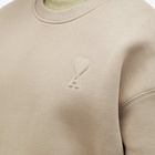 AMI Paris Men's Embossed Heart Crew Sweatshirt in Light Taupe