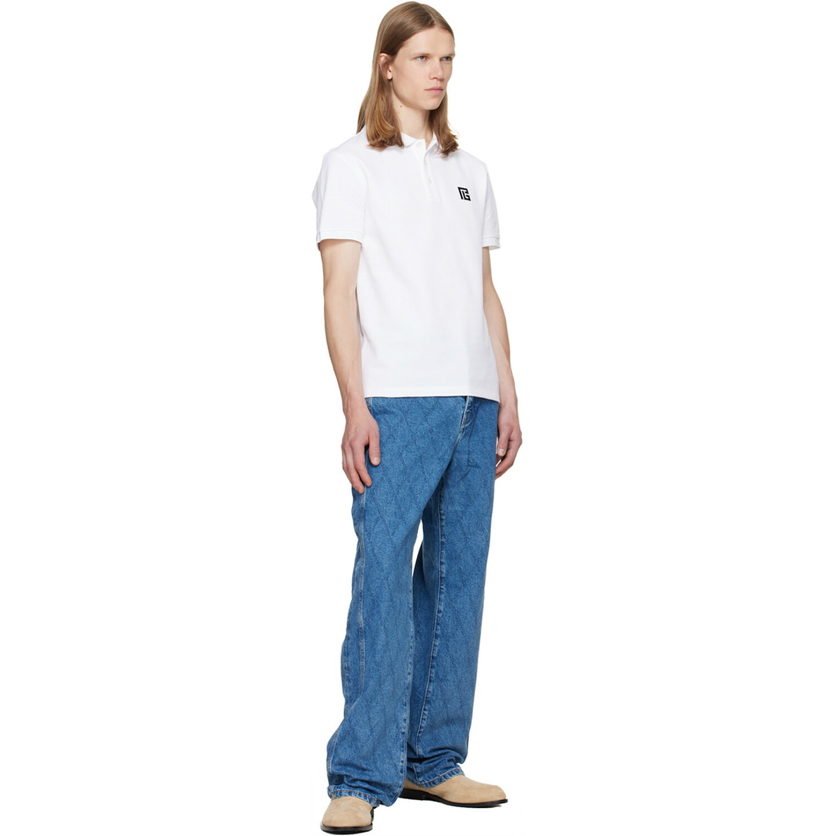 BALMAIN White Embroidered Cotton Polo