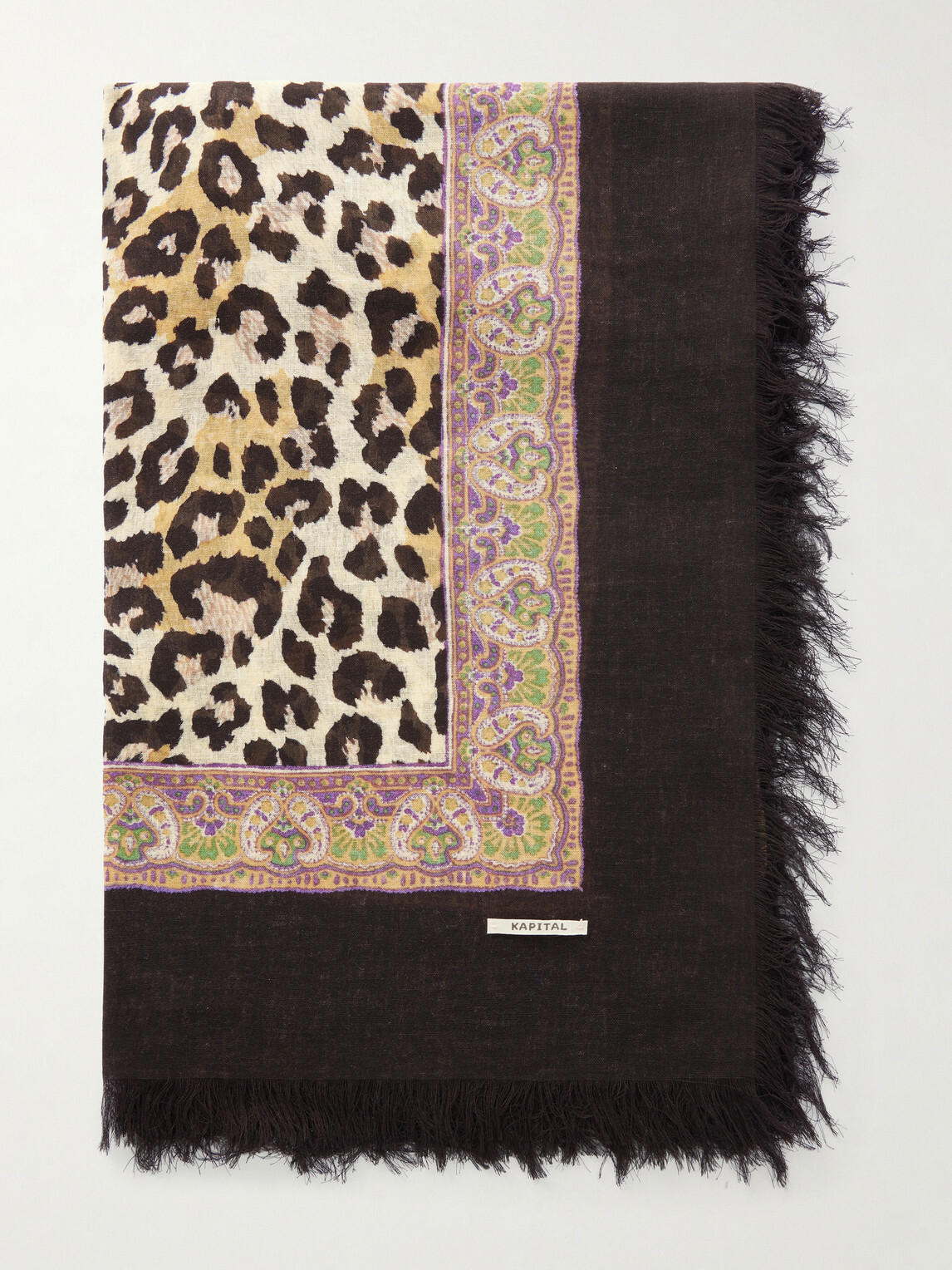 KAPITAL - Fringed Printed Gauze Scarf - Brown