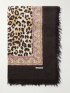 KAPITAL - Fringed Printed Gauze Scarf - Brown