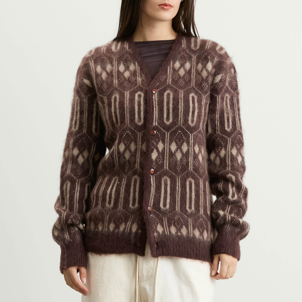 Needles Women's Mohair Cardigan in Burgundy