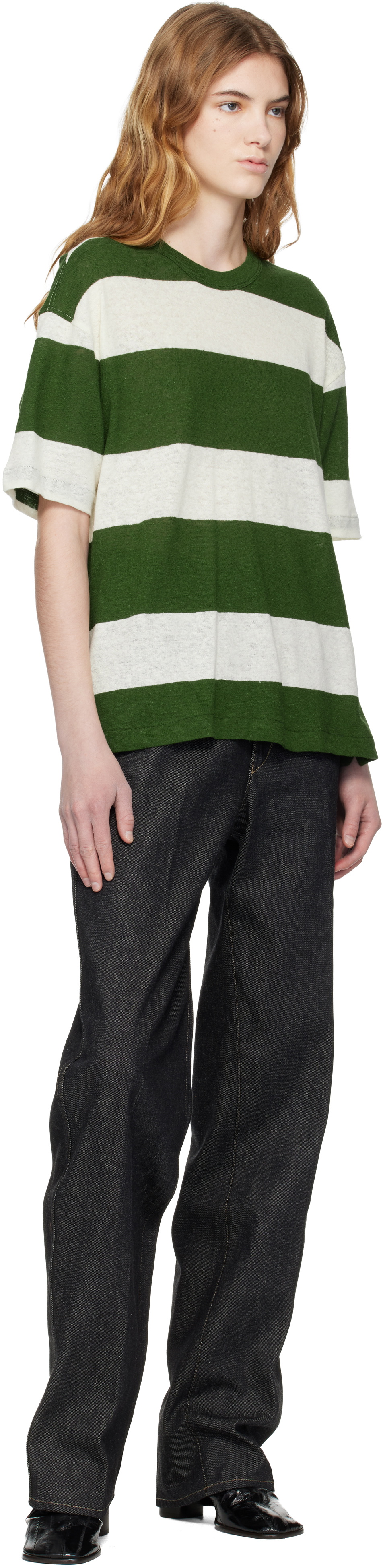 YMC Green & Off-White Triple Stripe T-shirt
