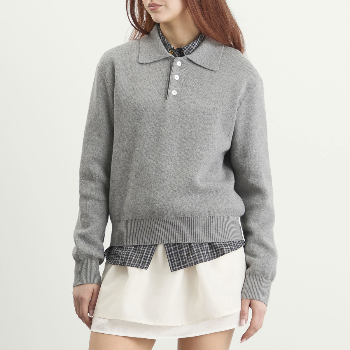 DUNST Women's Collared Sweater in Melange Grey