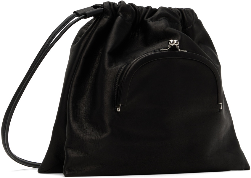 Y's Black Soft Leather Metal Clasp Pochette Bag