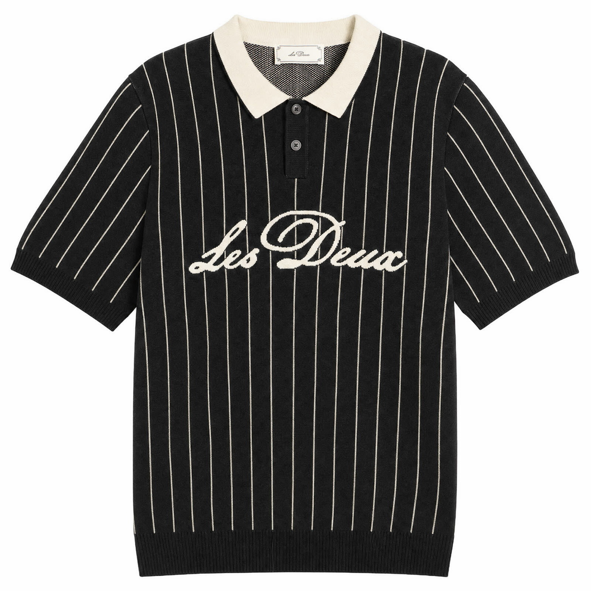 Les Deux Men's Pinstripe Knitted Polo in Black