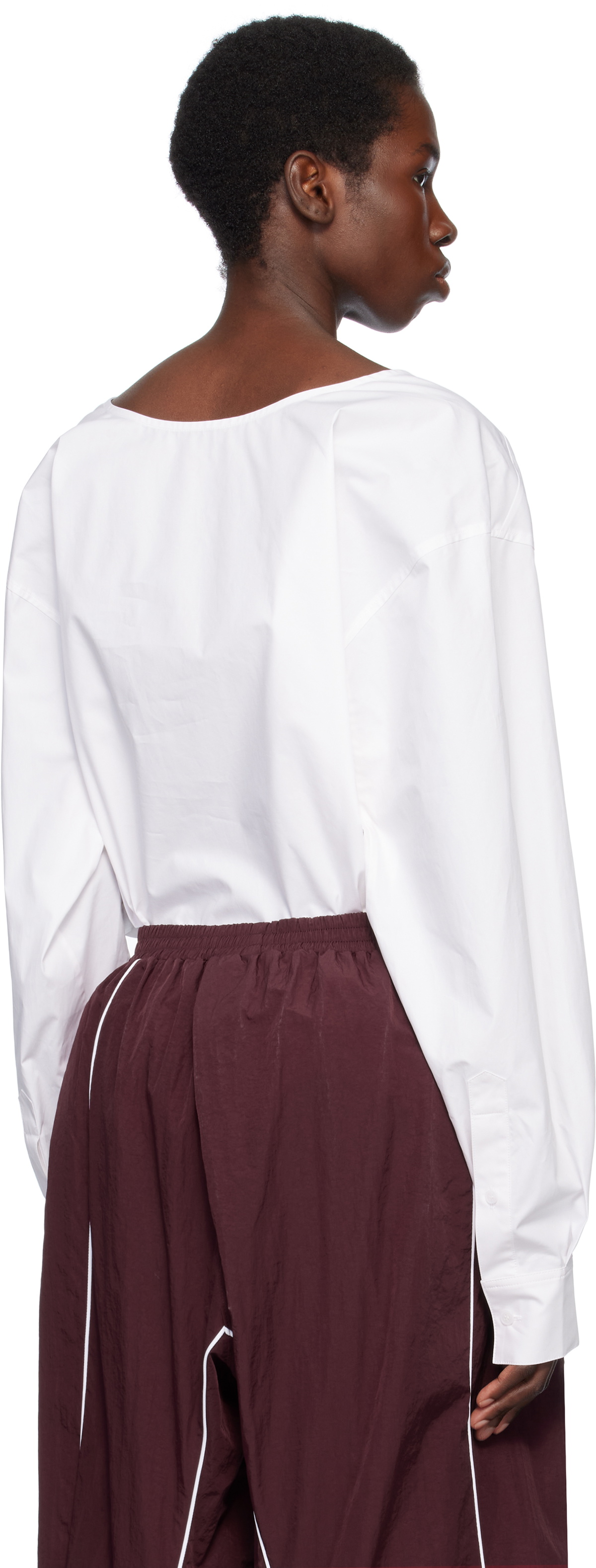 Pushbutton White Movable Collar Shirt