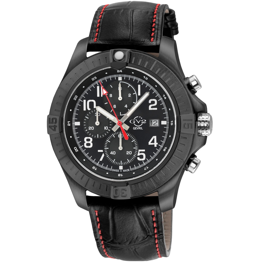 GV2 by Gevril T38 Chronograph Quartz Black Dial Mens Watch 42806