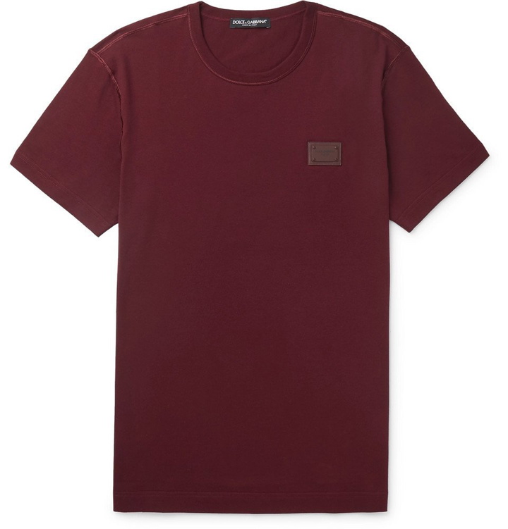 Photo: Dolce & Gabbana - Slim-Fit Logo-Appliquéd Cotton-Jersey T-Shirt - Burgundy