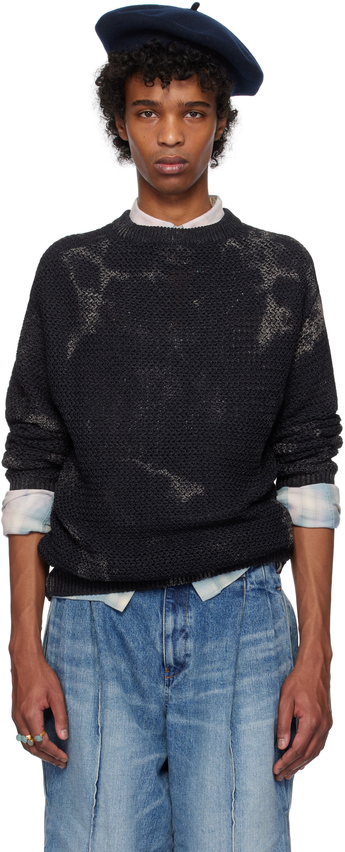 Khoki Navy Hand-Dyed Knit Sweater