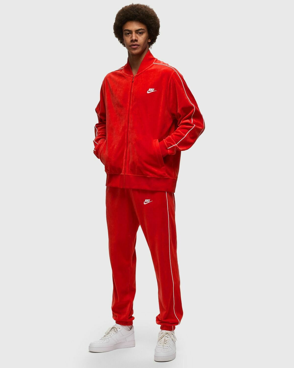 Red nike velour tracksuit on sale