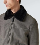 Brioni Shearling-trimmed suede bomber jacket