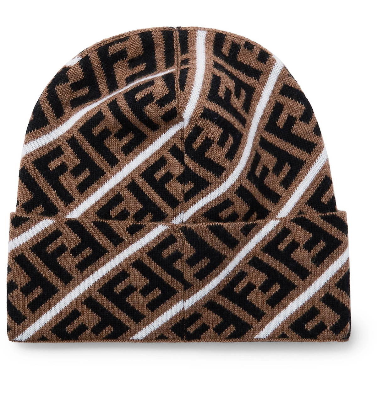 Fendi - Logo-Jacquard Virgin Wool Beanie - Brown Fendi