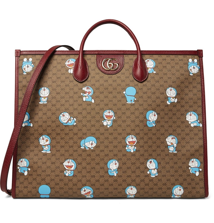Photo: GUCCI - Doraemon Leather-Trimmed Printed Monogrammed Coated-Canvas Tote Bag - Brown