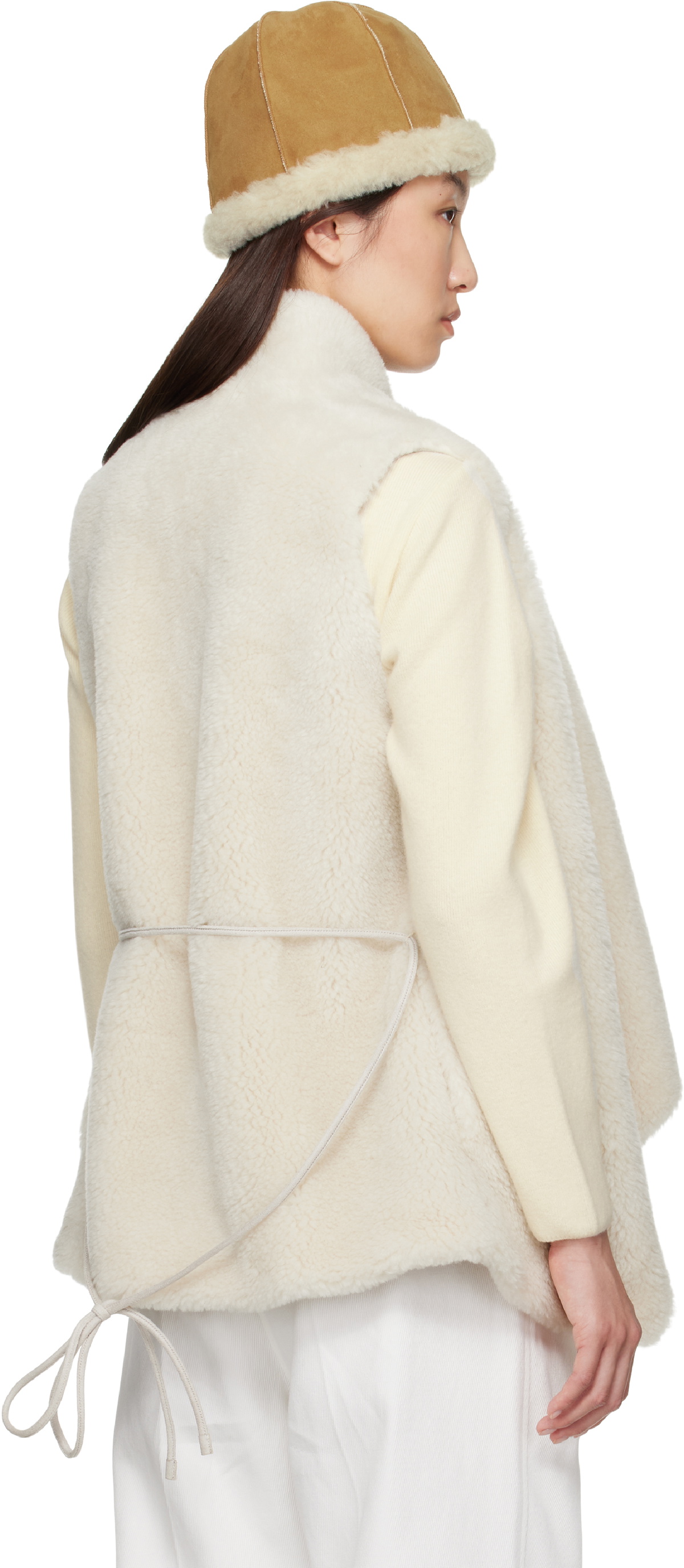 LE17SEPTEMBRE Beige Shawl Collar Faux-Shearling Vest