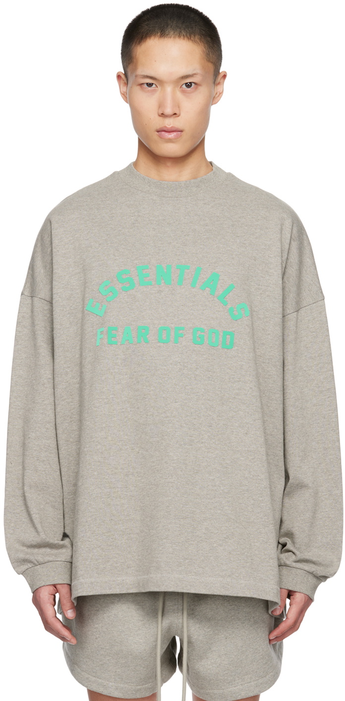 Fear Of God Essentials Gray Crewneck Long Sleeve T Shirt Fear Of God Essentials