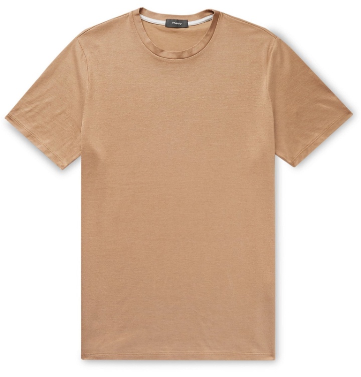 Photo: Theory - Clean Silk and Cotton-Blend T-Shirt - Brown