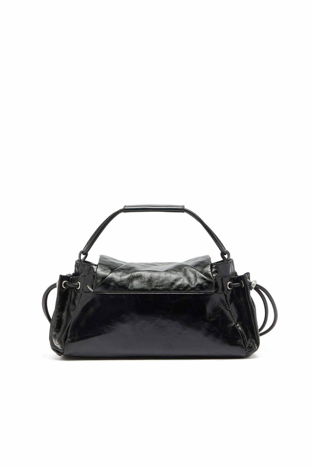 Diesel Scrunch-D - Top-handle bag in shiny wrinkled leather - Handbags Womens in Black