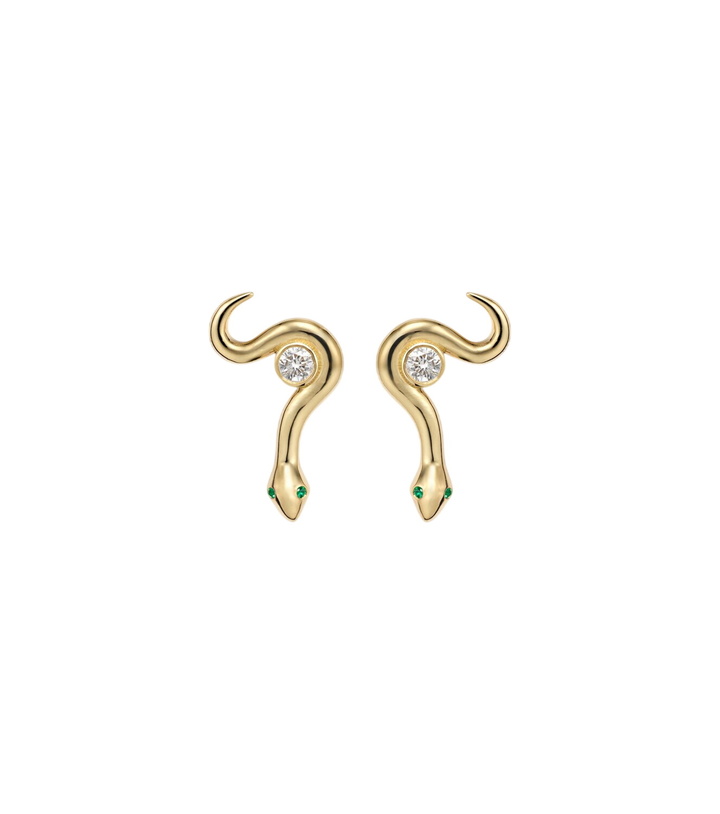 Photo: Ileana Makri Serpent Nest 18kt gold earrings with diamonds and emeralds