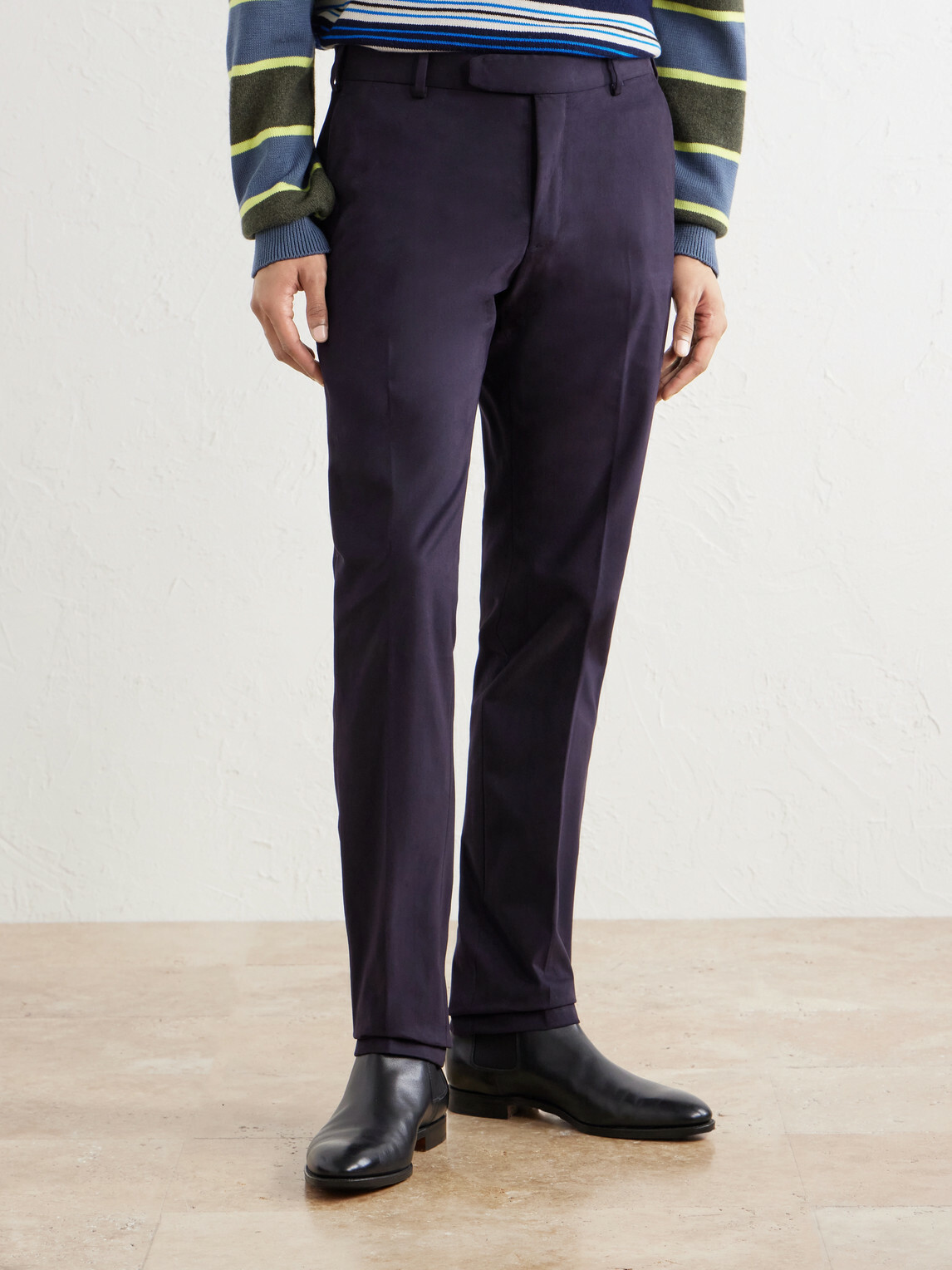 Brioni - Tapered Brushed Cotton-Blend Gabardine Trousers - Blue