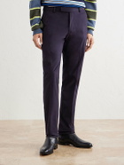 Brioni - Tapered Brushed Cotton-Blend Gabardine Trousers - Blue
