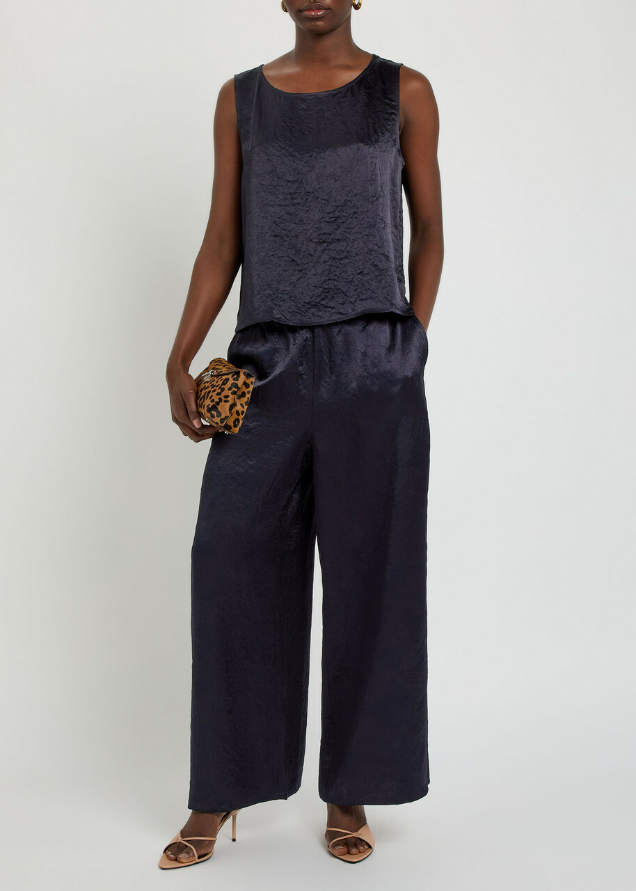 Eileen Fisher Crinkled Satin top Dark Blue