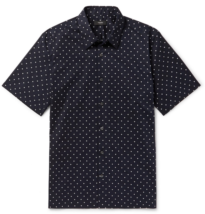 Photo: Theory - Irving Printed Cotton-Blend Poplin Shirt - Blue