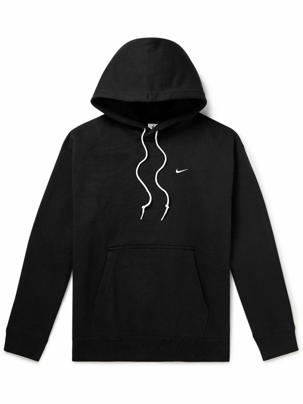 Photo: Nike - Solo Swoosh Logo-Embroidered Cotton-Blend Jersey Hoodie - Black