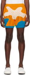 Bonsai Orange & Blue Intarsia Shorts