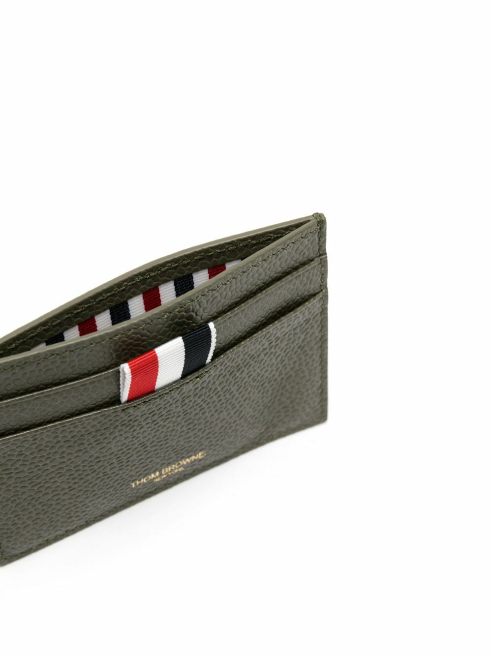 Thom Browne Olive Green Pebbled Leather Cardholder Thom Browne