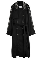 Rabanne Eyelet-embellished Satin Trench Coat Black