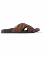 Manolo Blahnik - Chiltern Leather-Trimmed Raffia Sandals - Brown
