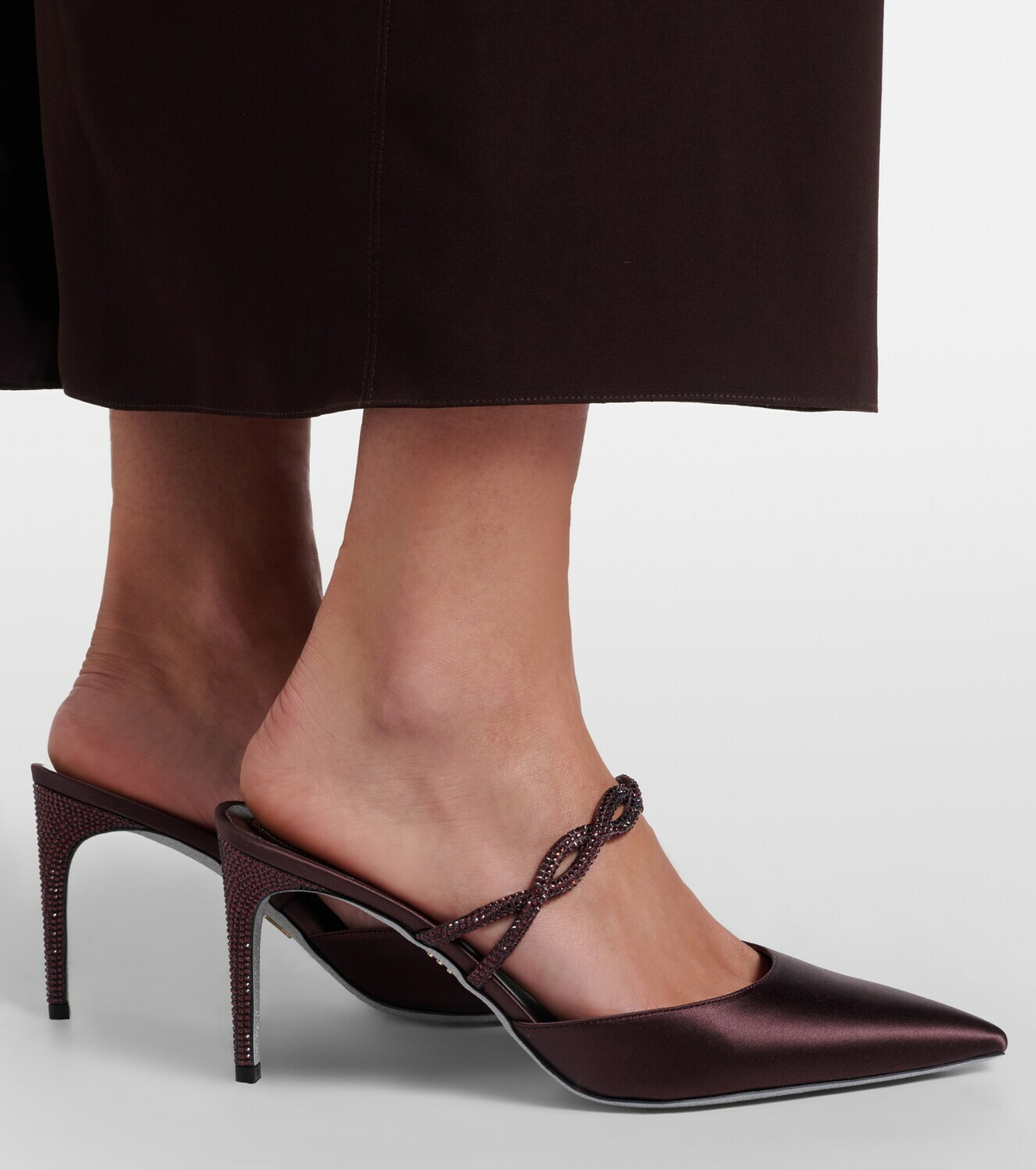 Rene Caovilla Crystal-embellished satin mules