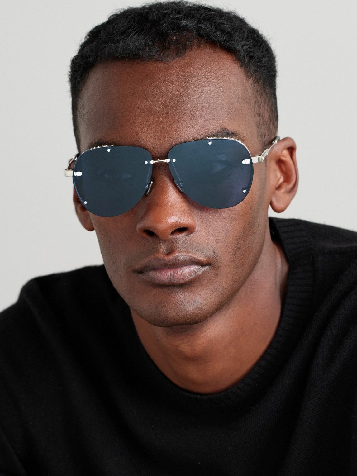 Dior Eyewear - NeoDior A1U Aviator-Style Guilloché Silver-Tone Sunglasses