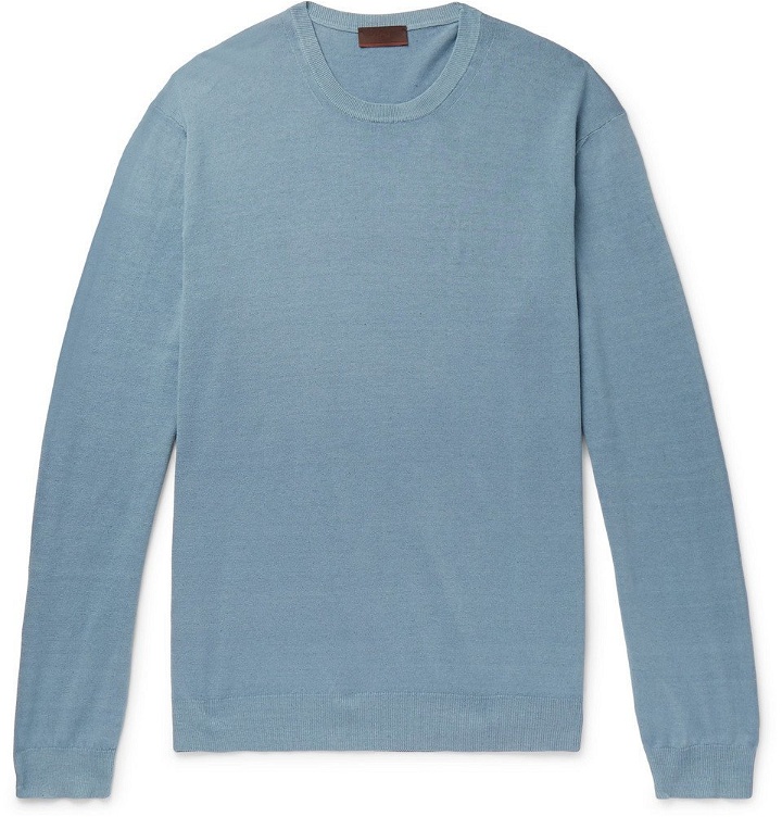 Photo: Altea - Slim-Fit Linen and Cotton-Blend Sweater - Blue